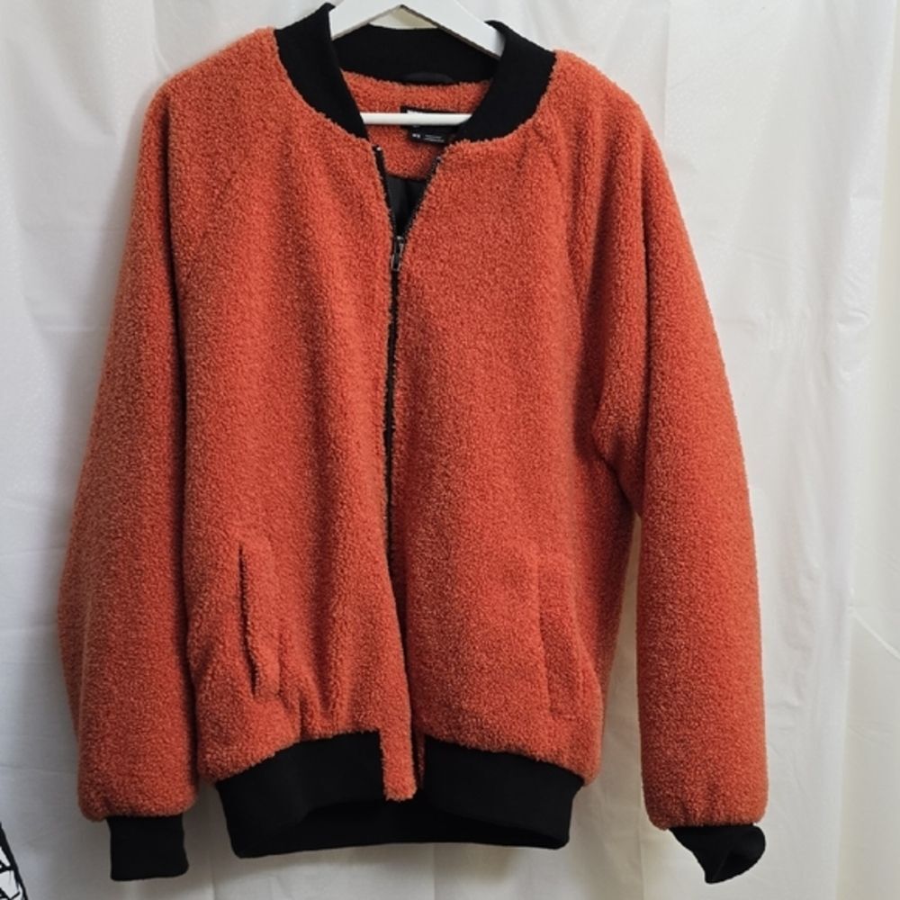 Russell Park Sherpa Faux Shearling Bomber Jacket Adult M Orange Black Like New